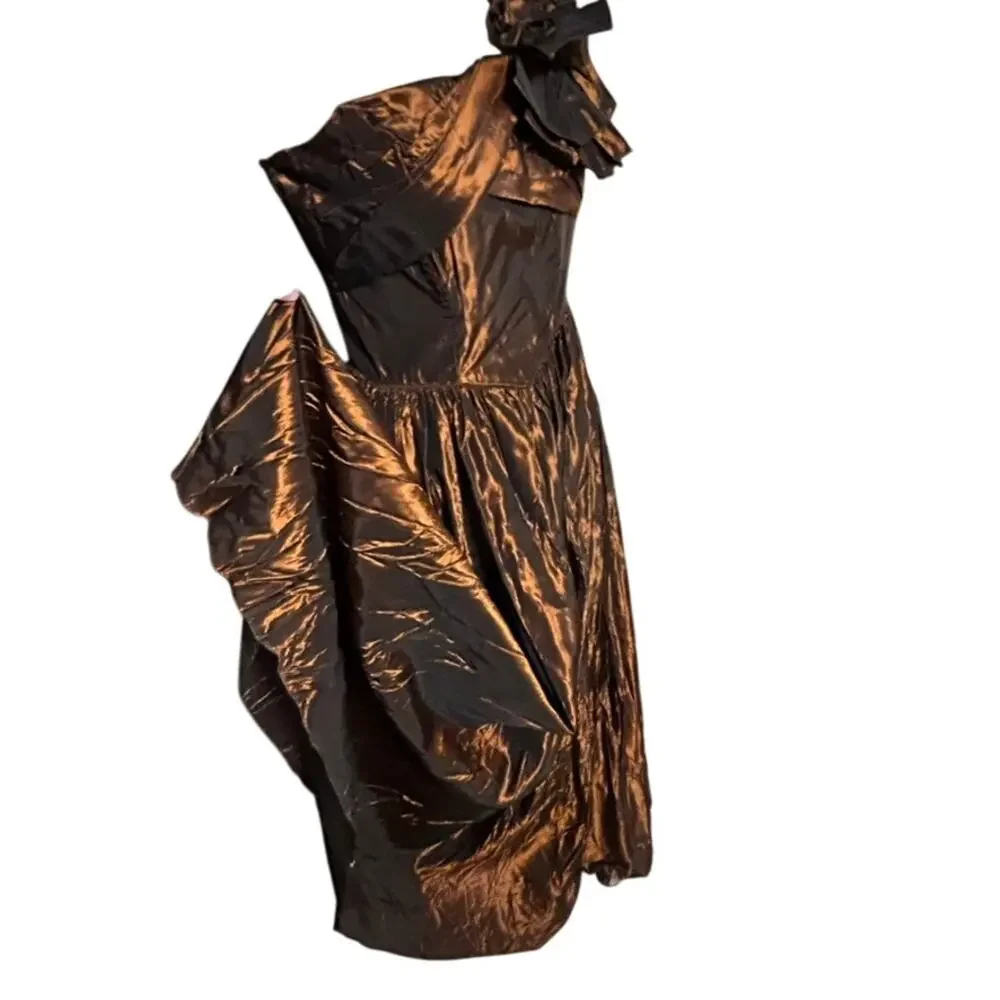 Vintage Fred Perlberg Dance Originals Copper Taffeta Ballgown One Shoulder SM